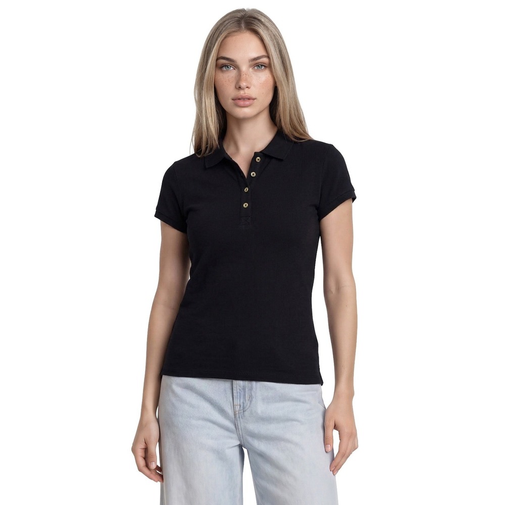 Lilly Pulitzer Luxletic Polo Shirt Top Women's Size Medium Black Gold Button